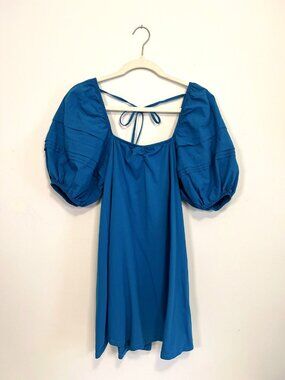 Zara Cerulean Blue Puff Sleeve Babydoll Mini Dress Size S